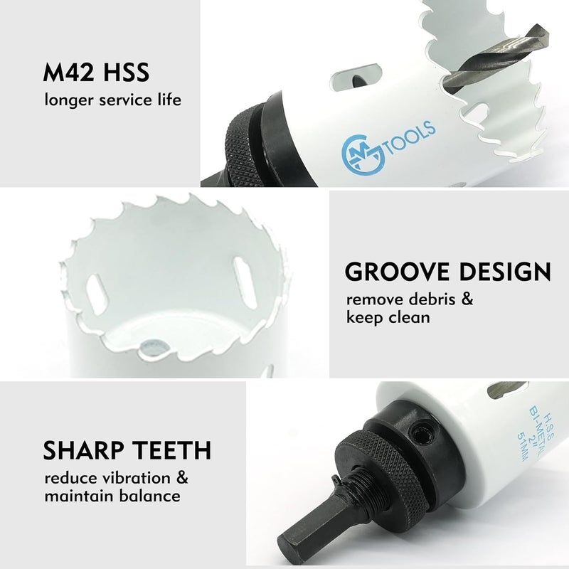 GMTOOLS Hole Saw Kit Bi Metal, with 3/4" to 2-1/2" 22 PCS Saw Blades in Case, Hole Saw Set for Metal, Wood and Plastic, with Clean and Smooth Cutting Edge, Fast Chip Removal - Image 3